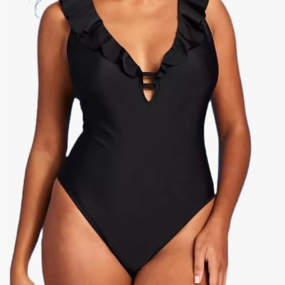 Shade & Shore Black Ruffle One Piece Swimsuit